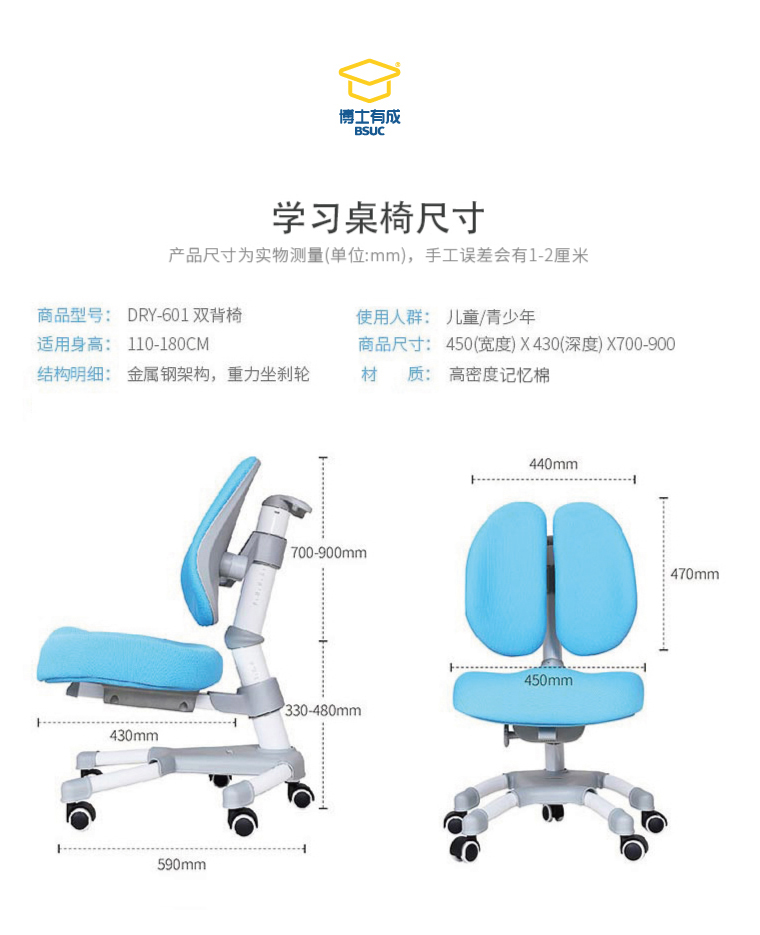 博士有成人體工學椅，601雙背椅，金屬鋼架構